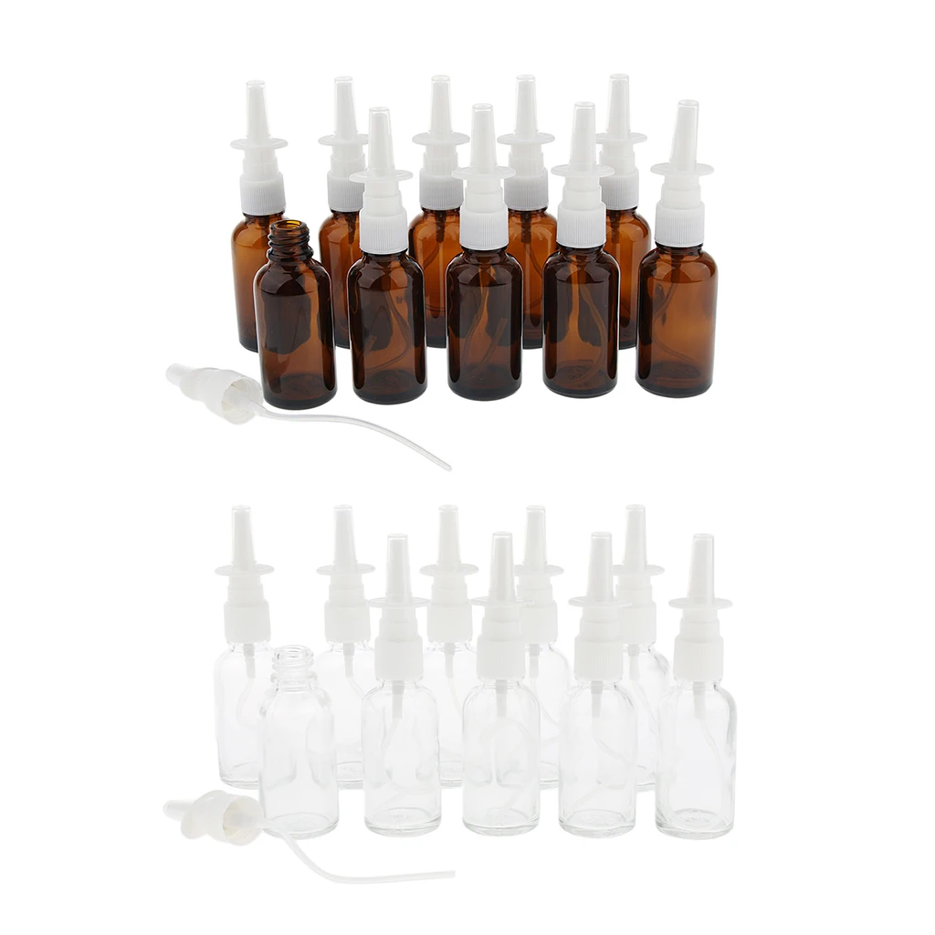

10Pcs Empty Refillable Glass Nasal Spray Bottles Fine Mist Pump Vials 30ml Suit for Makeup Water Perfumes Essential Oils etc.