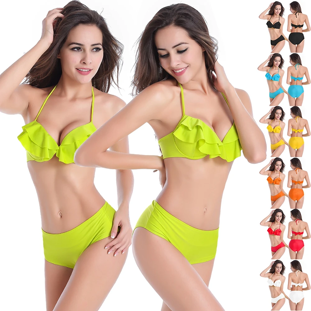 

Summer Mae Womens Floral Printed Ruffle High Waisted Bikini Set Womens Tummy Control Bathing Suit Swimsuit Flounce Peplum