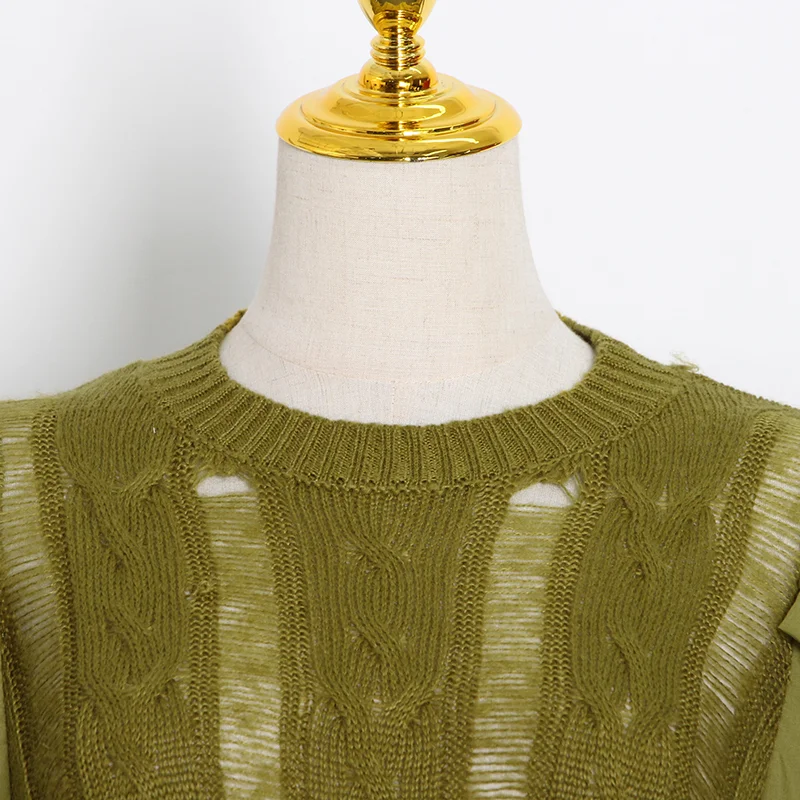 

CHICEVER Short Sweaters For Women O Neck Puff Long Sleeve Ruched Loose Knitting Casual Pullovers Female 2021 Autumn Clothes Tide