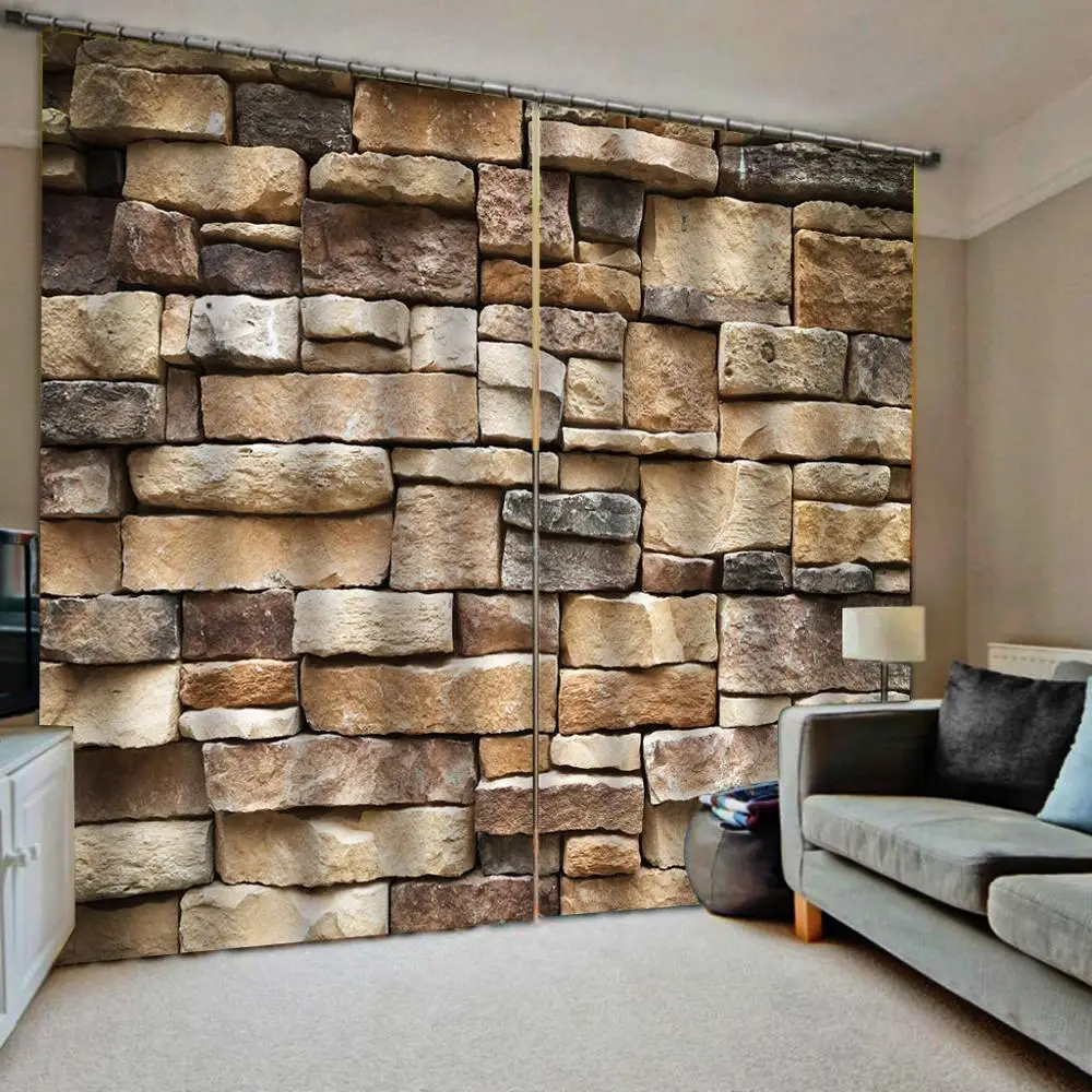 Коричневые кирпичные занавески s 3D роскошные затемняющие Оконные Занавески для