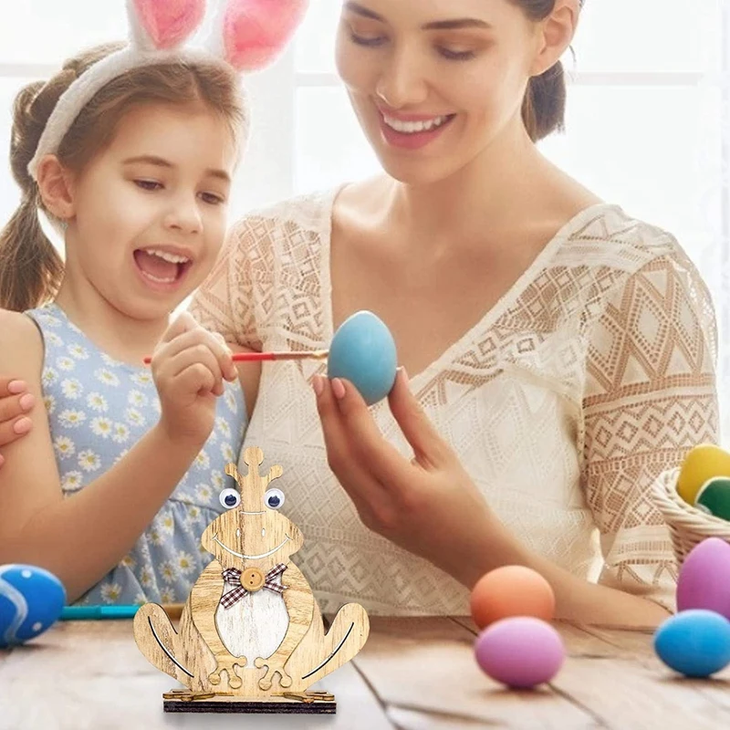 

Easter Frog Decoration Wooden Frog Ornament Tabletop Decoration Craft Ornament on Your Desk, Bedside, Easter Gift