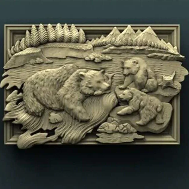 Мишки 3D модель рельеф в формате STL для ЧПУ резьба по дереву машины гравировки Artcam