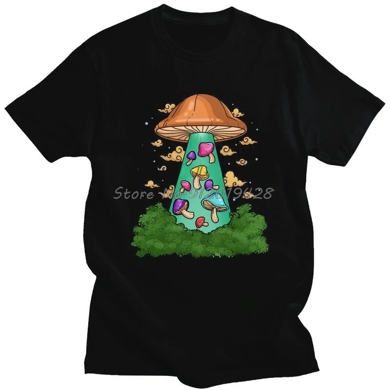 

Модная мужская футболка НЛО с коротким рукавом, волшебные грибы псилоцибин, Повседневная футболка, предварительно сокращенная хлопковая ф...