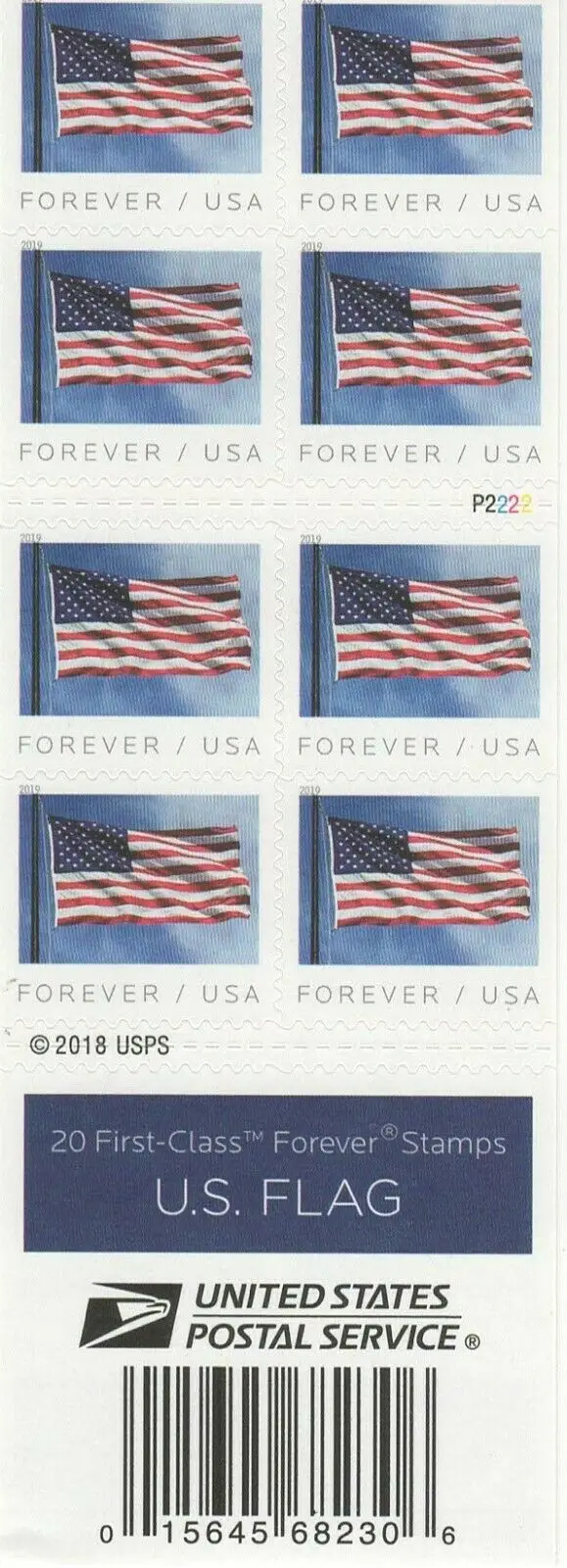 

2019 US Flag 10 Books of 20 USPS Forever First Class Postage Stamps Patriotic American Celebration (200 Stamps)