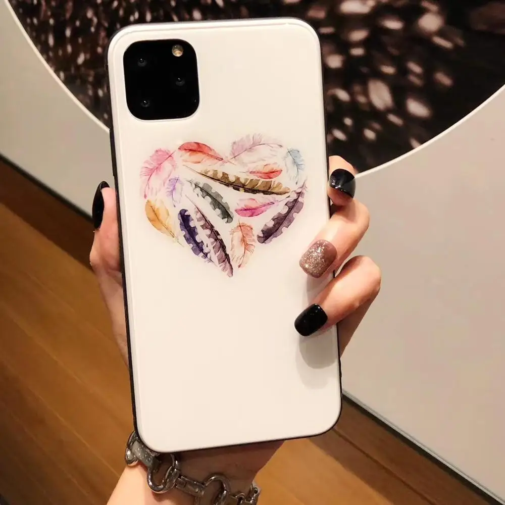 Роскошный красочный чехол из закаленного стекла для телефона для iphone 7 8 6 6s Plus XS Max XR X Ловец снов перо Глянцевая стеклянная крышка для телефона F