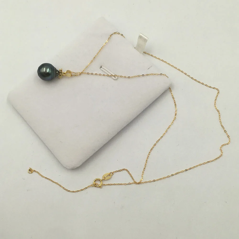 100% натуральное ожерелье из таитянского черного жемчуга с серебряной цепочкой S925
