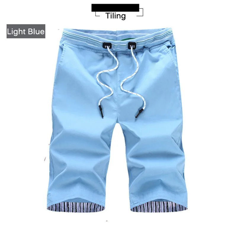 sky blue Peilow Летние повседневные шорты Для мужчин хлопок Slim Fit Solid Цвет до колена эластичный пояс Бермуды пляжные шорты брюки размер M~ 5XL - Цвет: sky blue