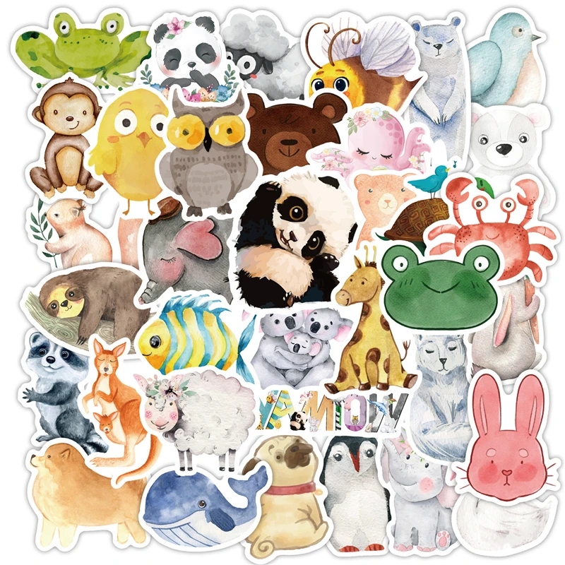 

80 PCS Mix Styles Cute Watercolor Animal Sticker Neon Light Warnings DIY Funny Stickers for Laptop Car Luggage Bike Toys