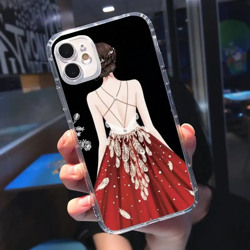 

Red dress girl Phone Case Transparent for iPhone 6 7 8 11 12 s mini pro X XS XR MAX Plus