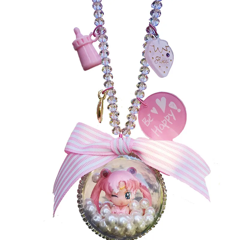 

Sailor Moon Car Pendant Women Anime Decor Kawaii Bling Ornaments Bells Chain Beads Car Interior Accessories Ornament Girls Gifts