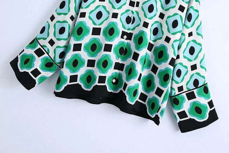 

ZA 2021 women shirt set Vintage Geometric Print blouse high waist pants casual beach boho 2 piece sets womens 2021