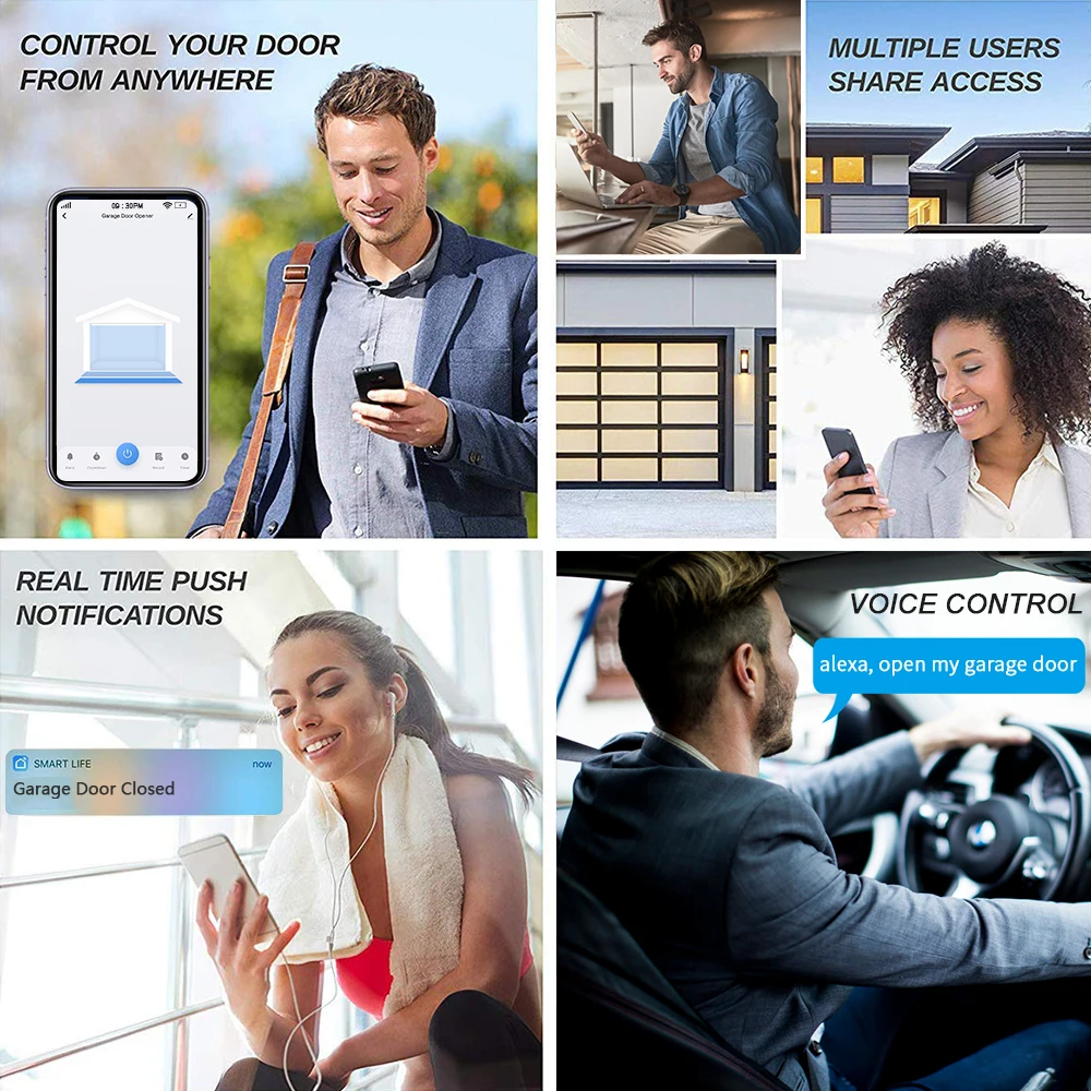 LoraTap WiFi Garage Door Sensor Controller Opener with RF Switch Tuya Smart Life Google Home Alexa Echo App Alert No Hub Needed |