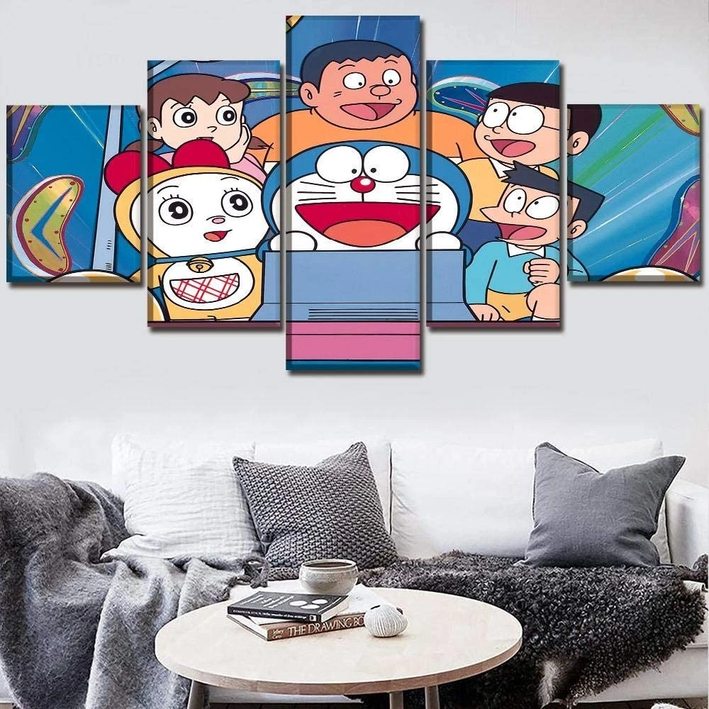 

5 Piece Wall Art Canvas Anime Doraemon Manga Modular Pictures Figure Posters And Prints Modern Home Living Room Decoration