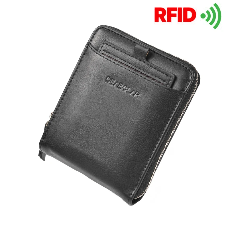 

PU Leather 2020 Vintage Mens Small Card Bag Men RFID Wallets Credit Case ID Card Holder Big Capacity Zipper Korean Card Wallet