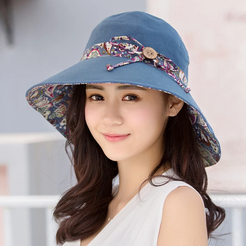 

New Women Sunhat Summer Beach Bowknot Wide Brim Sun Hat Travel Outdoor Reversible Foldable Cap