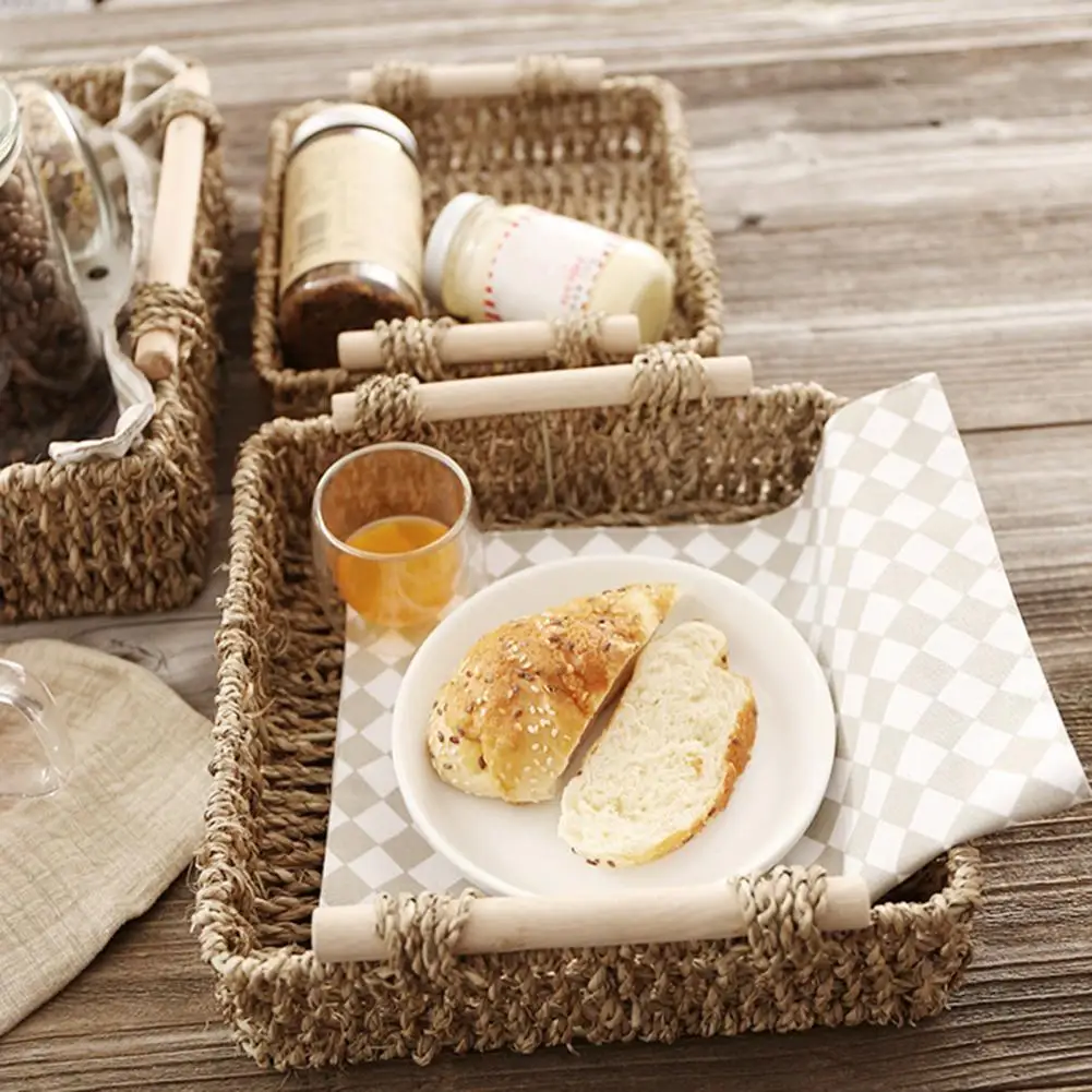 

Лоток для хранения из ротанга, круглая корзина с ручкой, плетеный лоток из ротанга, плетеная корзина для хлеба, фруктов, еды, завтрака