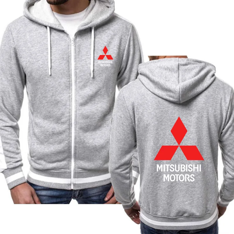 

Новые модные повседневные мужские свитшоты Mitsubishi с логотипом автомобиля, с длинным рукавом, куртка на молнии с капюшоном, мужская одежда с к...