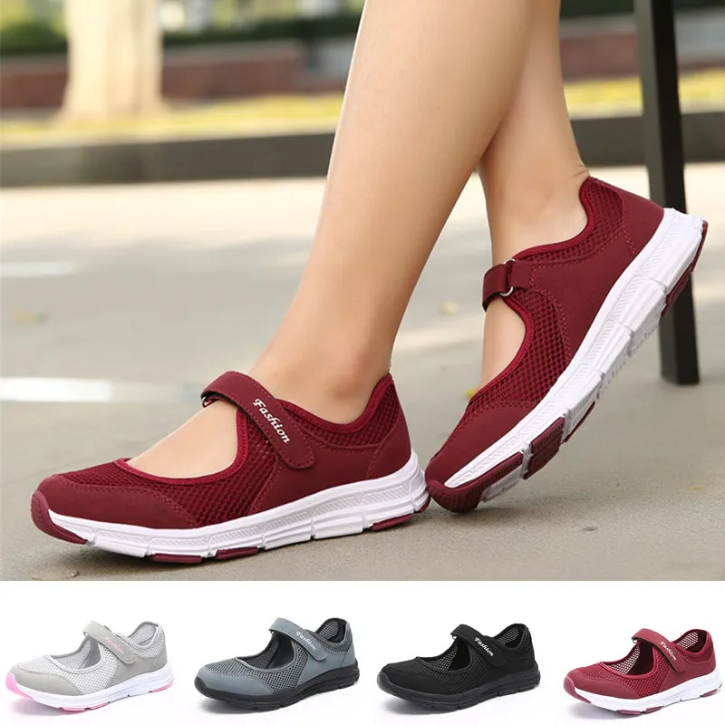 

Women's Fashion Walking Shoes Female Breathable Lightweight Flats Shoes Soft Sole Velcro Casual Shoes 5 Color