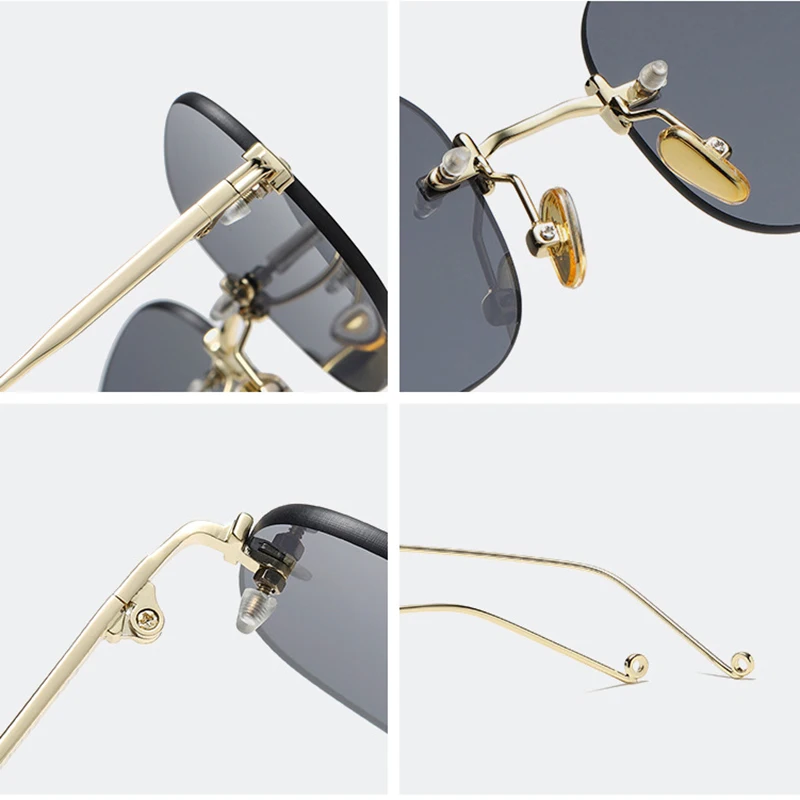 

Luxury Womens Fashion Rimless Sunglasses Mens Retro Outdoor Sport Vintage Trendy Anti-Blue Light Eyewears Cutting Lens Ladies