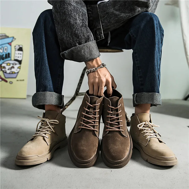 Мужские ковбойские ботинки бежевые кожаные повседневные Ботинки Martin на