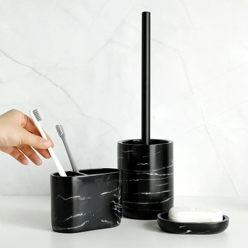 bathroom accessory set imitate marble resin toothbrush holder toilet brush soap dispenser pump bottle soap dish mouthwash cup free global shipping