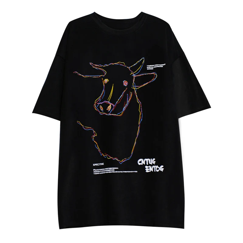 

Summer T-shirt Women Large Size T-shirt College Style Loose Round Neck Short Sleeve Tops Casual Man Tees Cartoon Print T-shirt