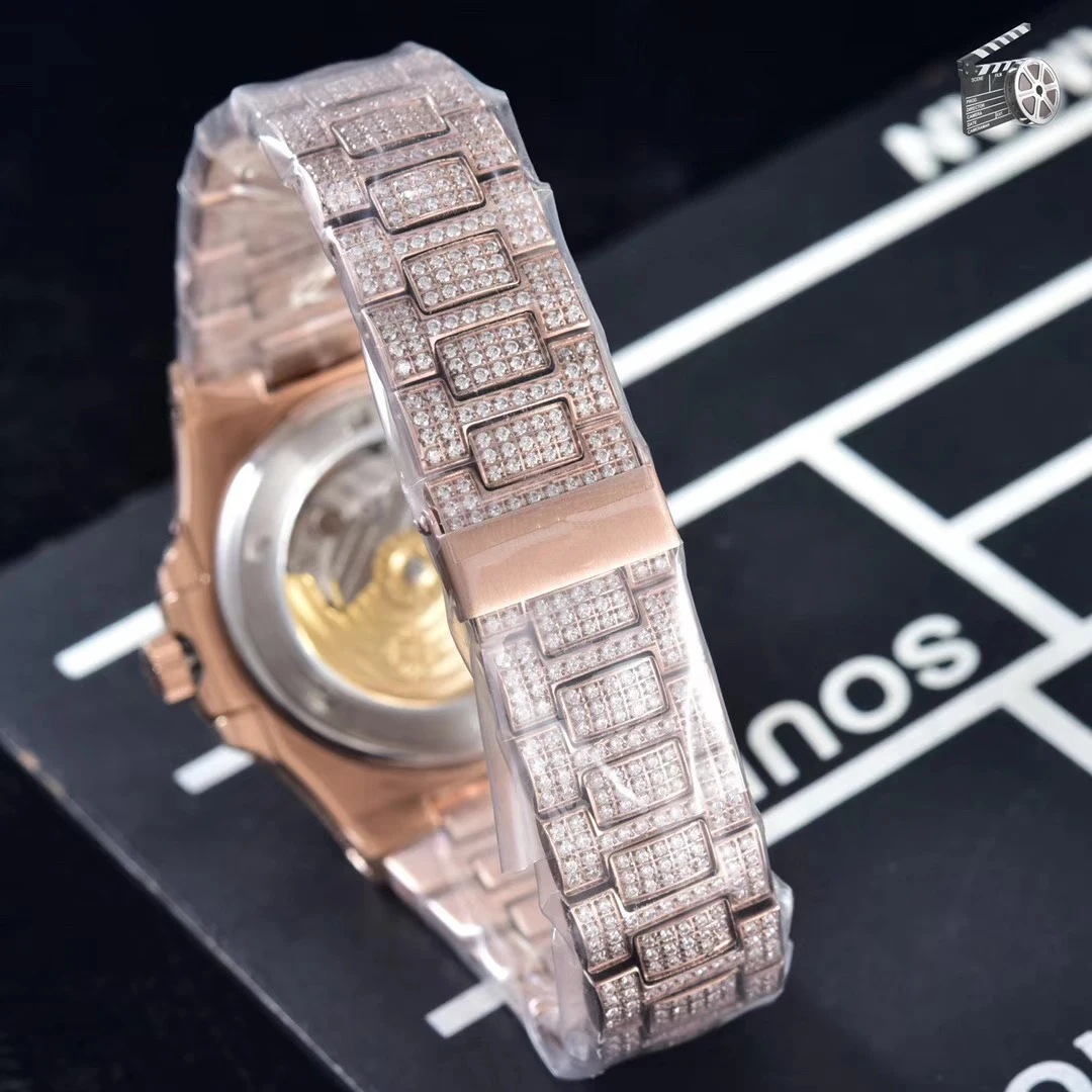 

Classic New Automatic Mechanical Men Watch Sapphire Full Iced Diamonds Transparent Silver Rose Gold Watches Limited Sport
