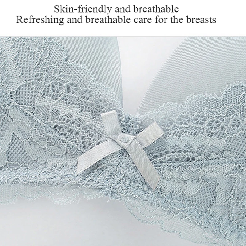 

Lace Push Up Bra Set Sexy Transparent Panties Women Breathable Wire Free Bras Soft Seamless Underwear Set Female Gathering Bras