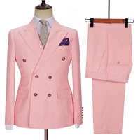 jeltonewin 2022 formal business mens suits pink double breasted costume slim fit groom tuxedos for wedding evening blazer pant
