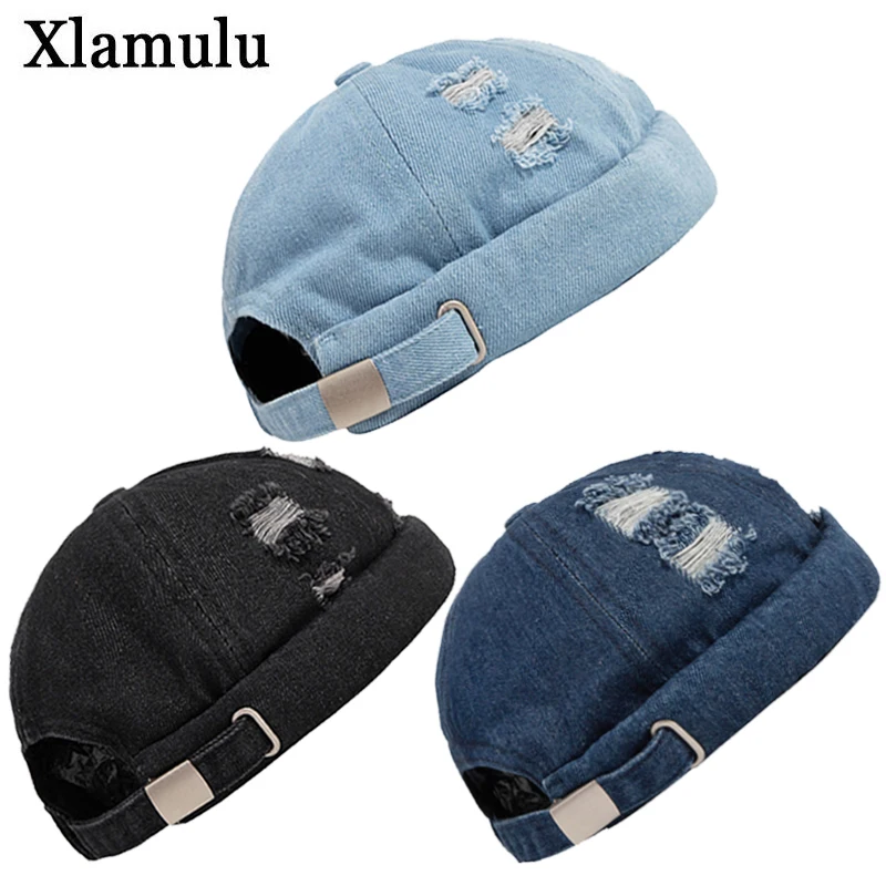 

Vintage Jeans Men Brimless Cap Rolled Cuff Retro Hat Student Boys Girls Couple Sailor Hat Skullcap Brimless Hat Cowboy Hole Cap