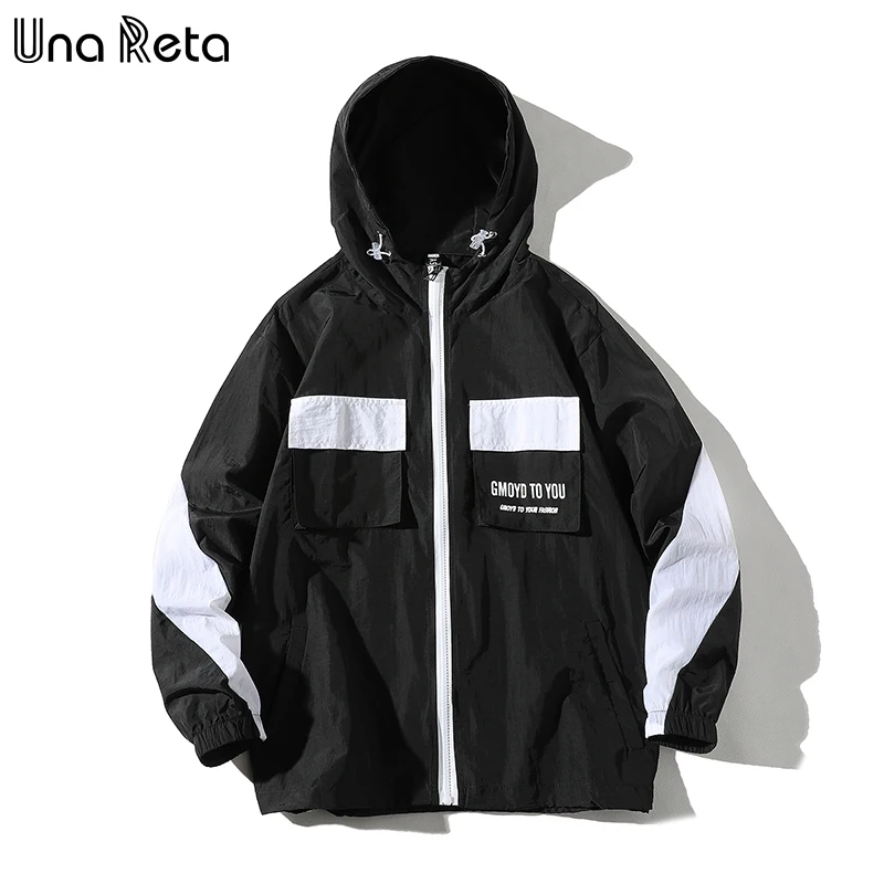 Мужская куртка в стиле хип хоп Una Reta уличная тонкая пэчворк с капюшоном и