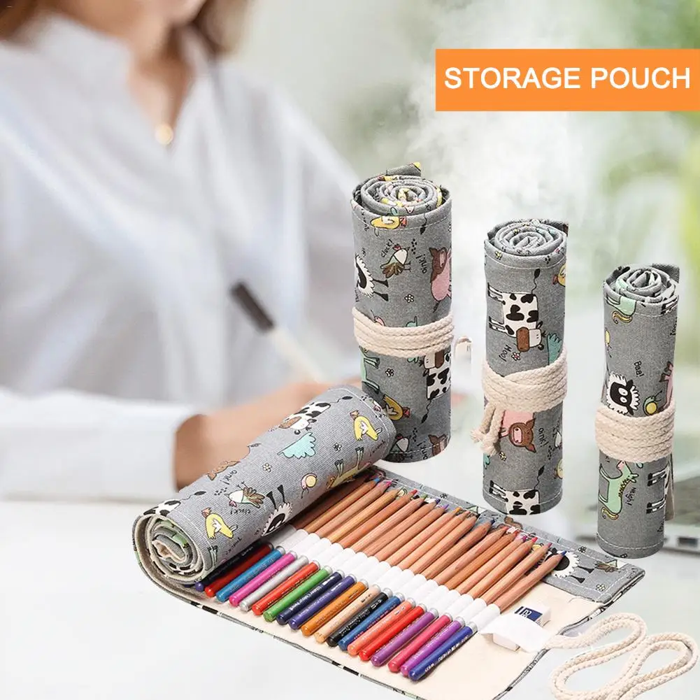 Пенал для карандашей сумка ручек с 48 отверстиями холщовая ручка рулон макияж