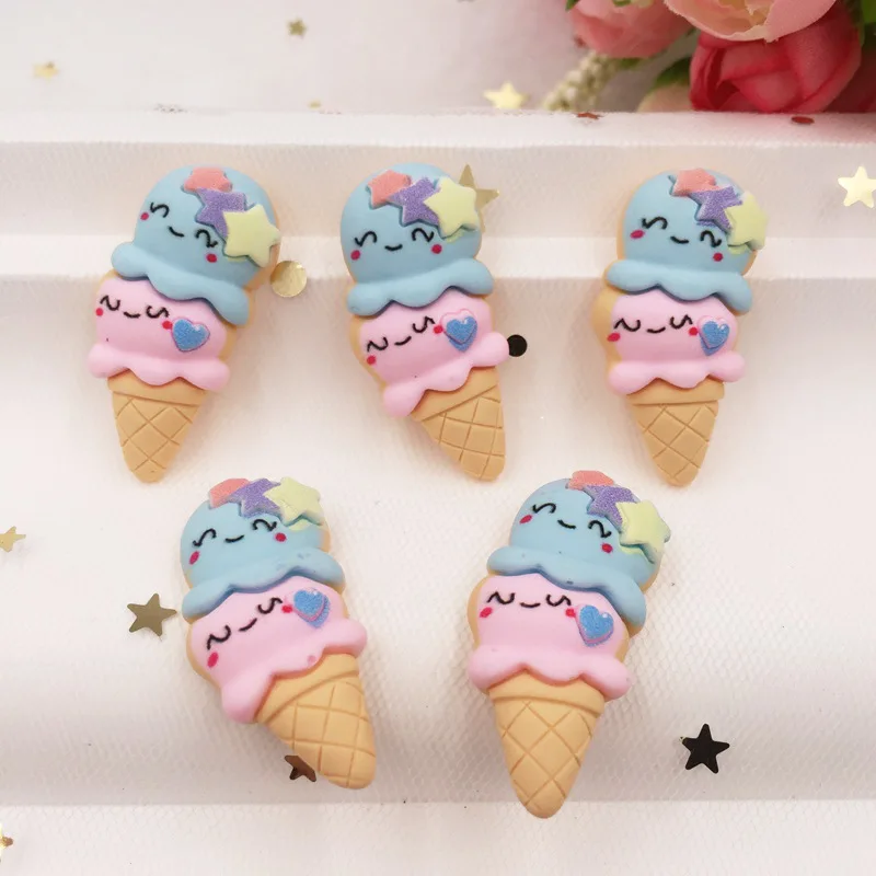 

Hand Painted Resin Mix Kawaii Colorful Ice Cream Flatback Cabochon Stone 7PCS Scrapbook DIY Decor Home Figurine Crafts