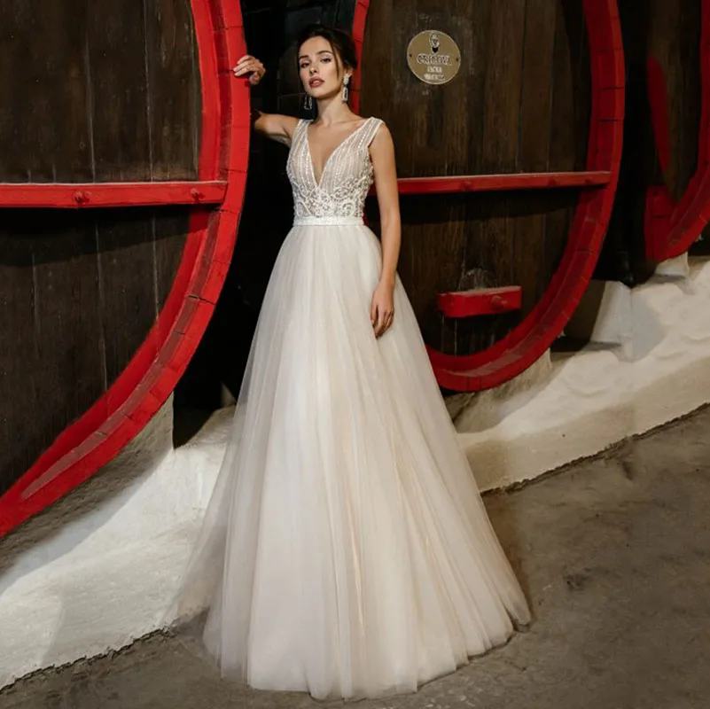 As Picture Eightree, Пляжное, бохо, свадебное платье, vestido de noiva Gelinlik, свадебное платье без рукавов, robe de soiree, блестящие свадебные платья с v-образным вырезом - Цвет: As Picture