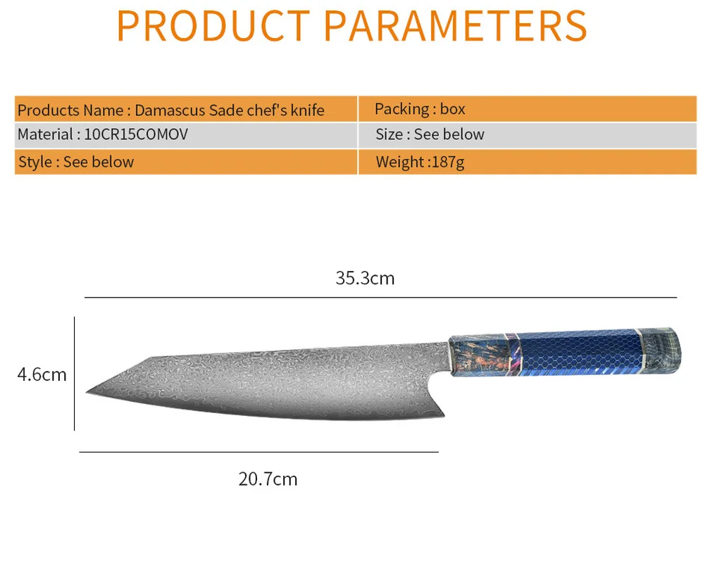 

Fillet Knife Damascus Steel Chef's Knife Stable Wooden Handle Bee Aluminum Octagonal Handle Slicing Knife Kitchen Accessories