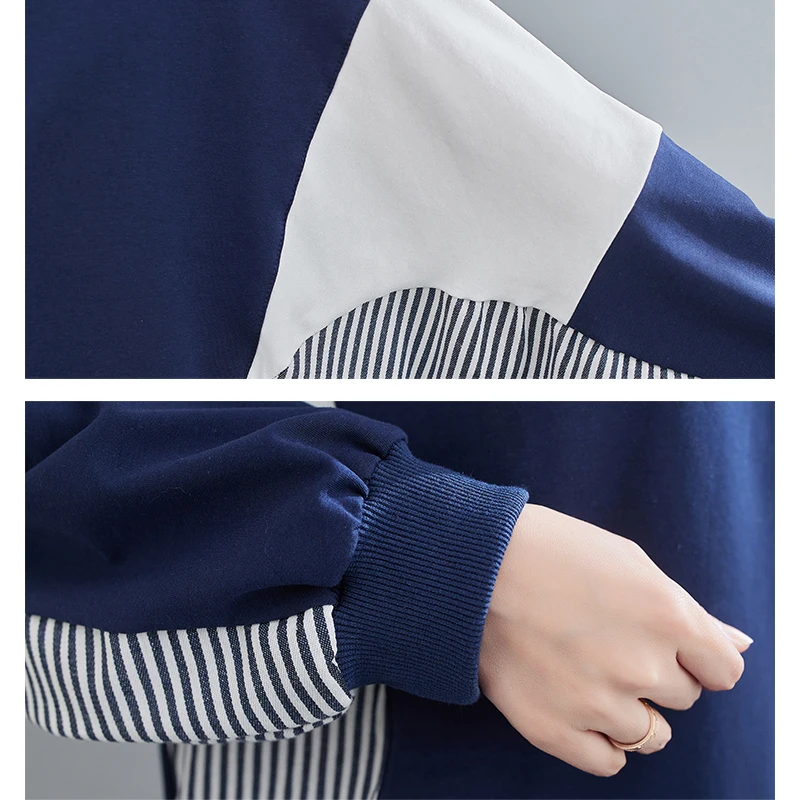 

DIMANAF Plus Size Women Hoodies Sweatshirts Lady Tops Shirts Pullover Cotton Loose Casual Striped Batwing Sleeve Spring 2021