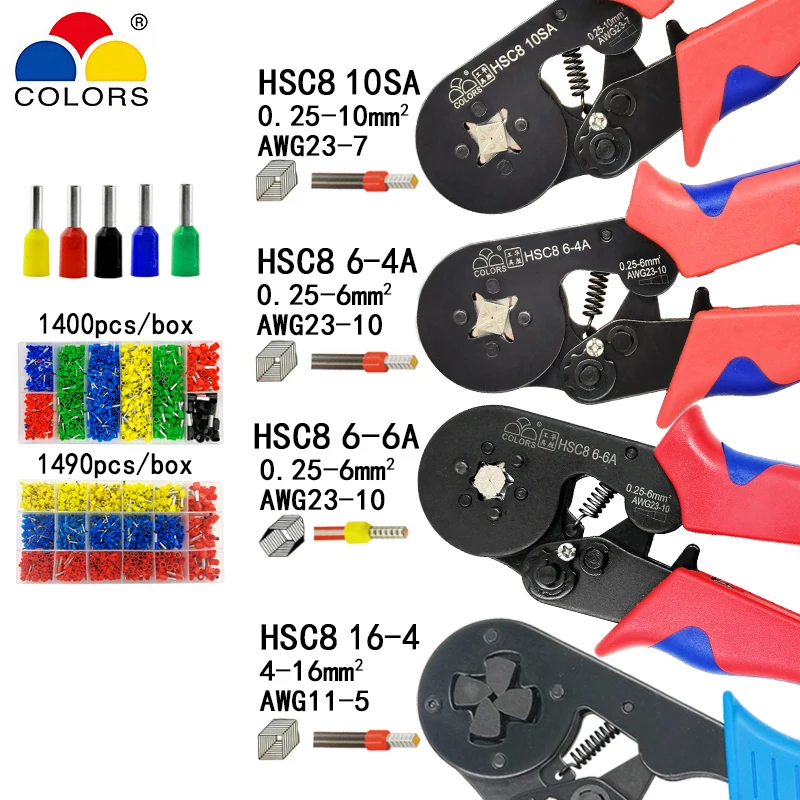 HSC8 10SA обжимные плоскогубцы 0,25-10мм2 23-7AWG HSC8 6-6A/6-4A Клеммная коробка для труб бренд мини Тип круглый нос европейские плоскогубцы инструменты
