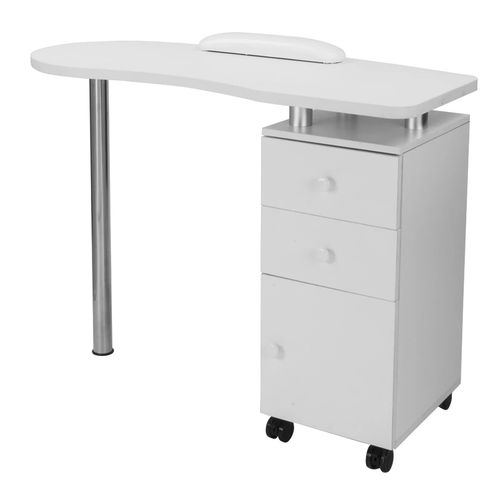 

Manicure Table Station MDF&Triamine Stainless Steel Nail Table 1-Door 2-Drawers Removable with Hand Pillow White[US-Stock]