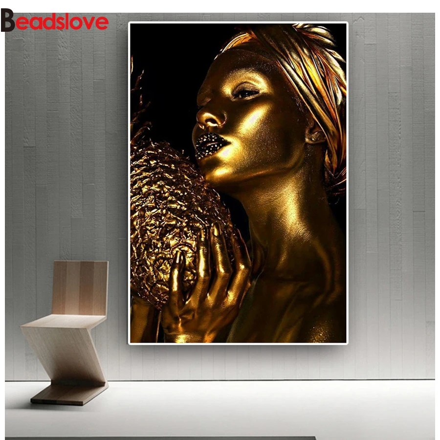 

5D diy diamond paintings African Art Black Gold Sexy Woman Nude embroidery pattern full square round cross stitch mosaic decor