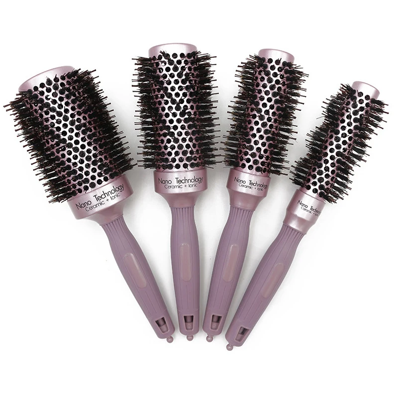 

4 Size Professional Hairdresser Brush Aluminum Barrel Hair Ceramic Round Comb With Boar Bristle Ionic Curling Brush Barber Comb