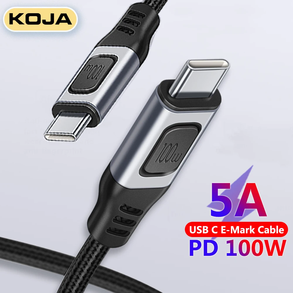 

100W USB C To USB Type C Cable 5A E-MARK Nylon Braided Fast Charger Cord For MacBook Laptop Samsung IPad Xiaomi Phone PD Wire