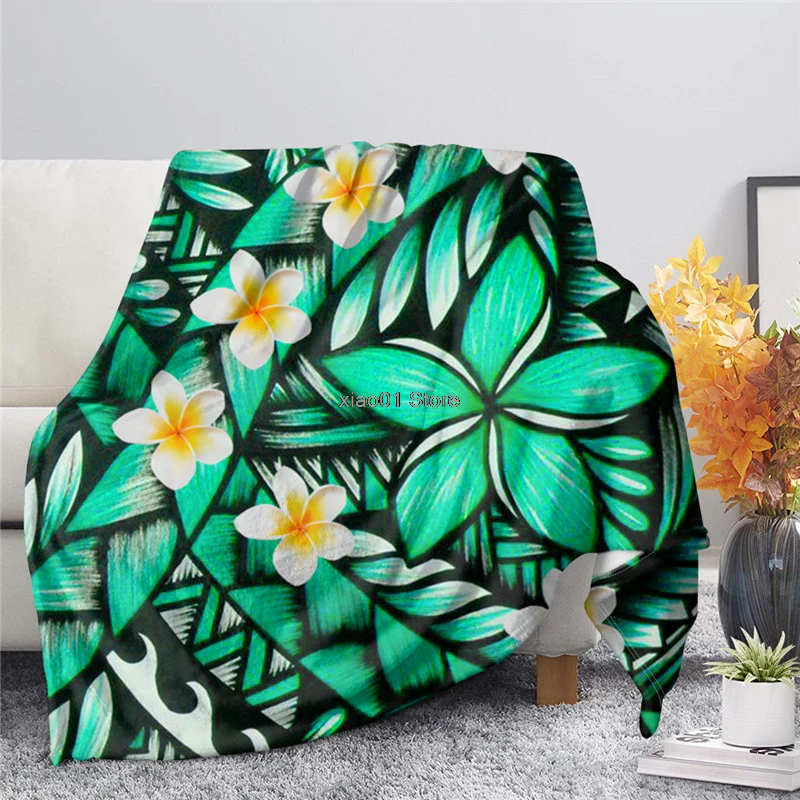 

Polynesian Plumeria Premium Throw Blanket Print on Demand Sherpa Blankets for Sofa Customized DIY Plush Thin Quilt