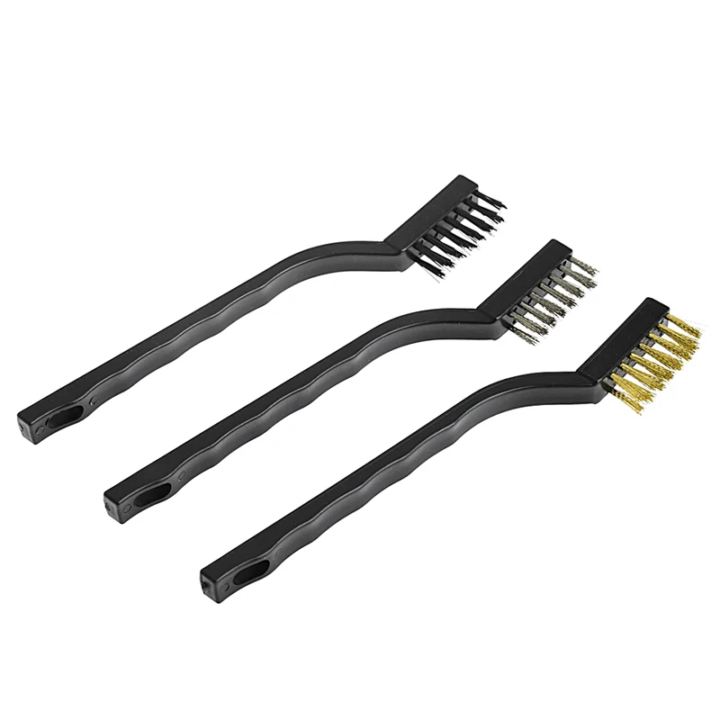 

3 pcs Mini Wire Brush Steel Brass Set Nylon Cleaning Polishing Detail Metal Rust