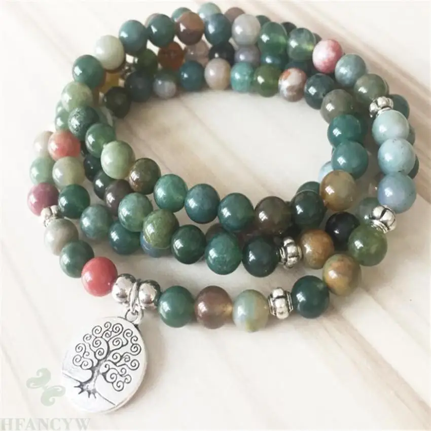 6 мм индийский агат драгоценный камень 108 Будда бусы Mala браслет духовность Йога