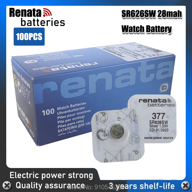 100 шт. розничная продажа новый бренд Renata долговечный 377 SR626SW SR626 V377 AG4 часы с