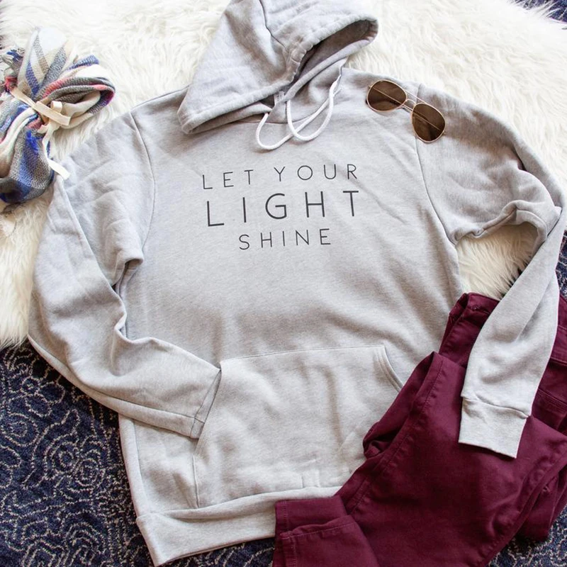 Let Your Light Shine Christian Women Harajuku Hoodie Jesus Clothes Causal Winter Steetwear Festival Pullovers Tops | Женская одежда