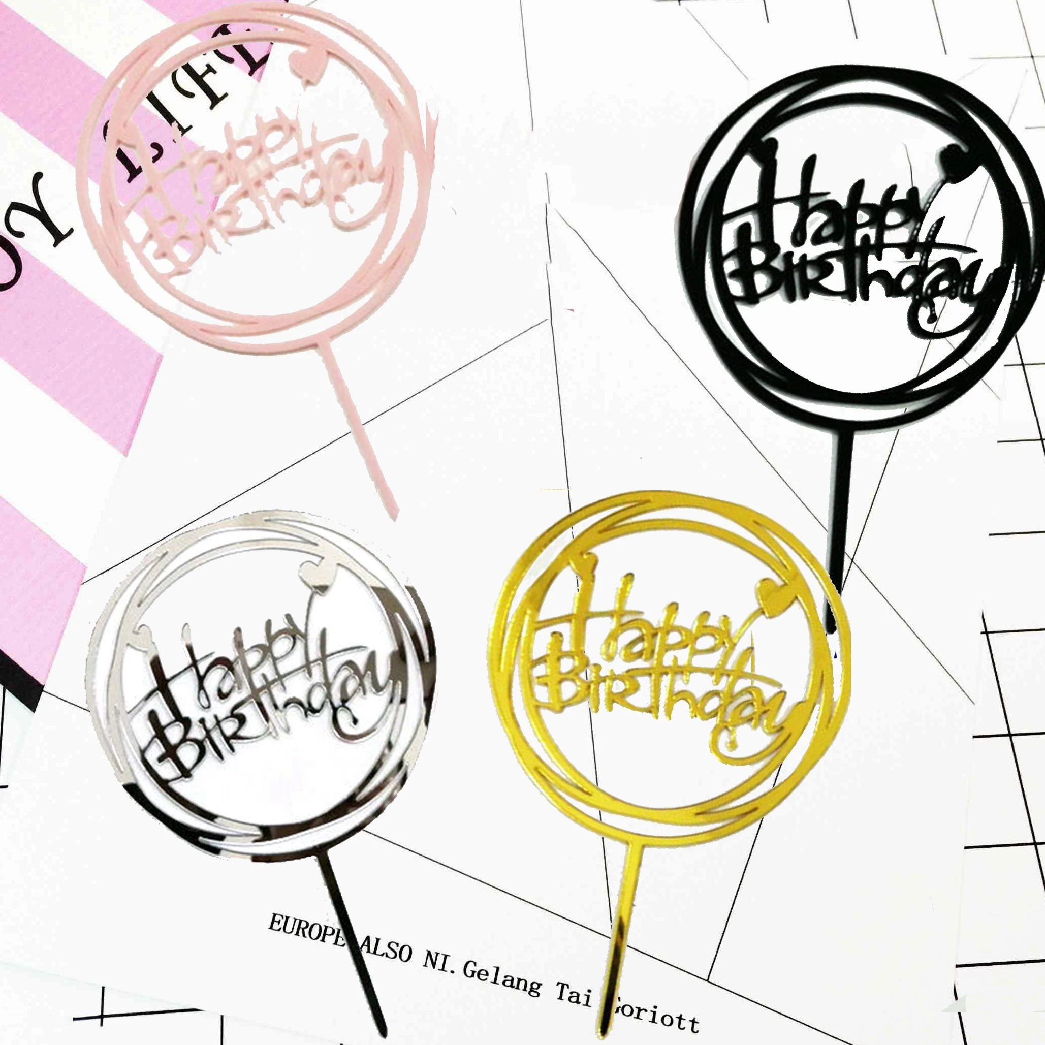 10 шт. акриловый круг Happy топперы для торта на день рождения детей Декорации