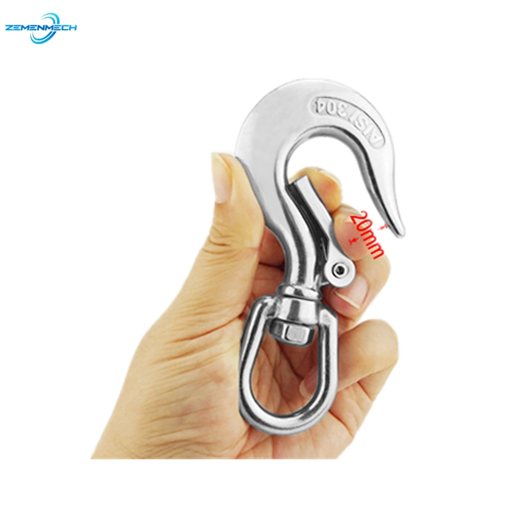 

2PC 304 Stainless Steel Round Swivel Eye Lifting Snap Hook Cargo Snap Hook Crane With Latch NO Rust Marine Rigging Hardware Boat