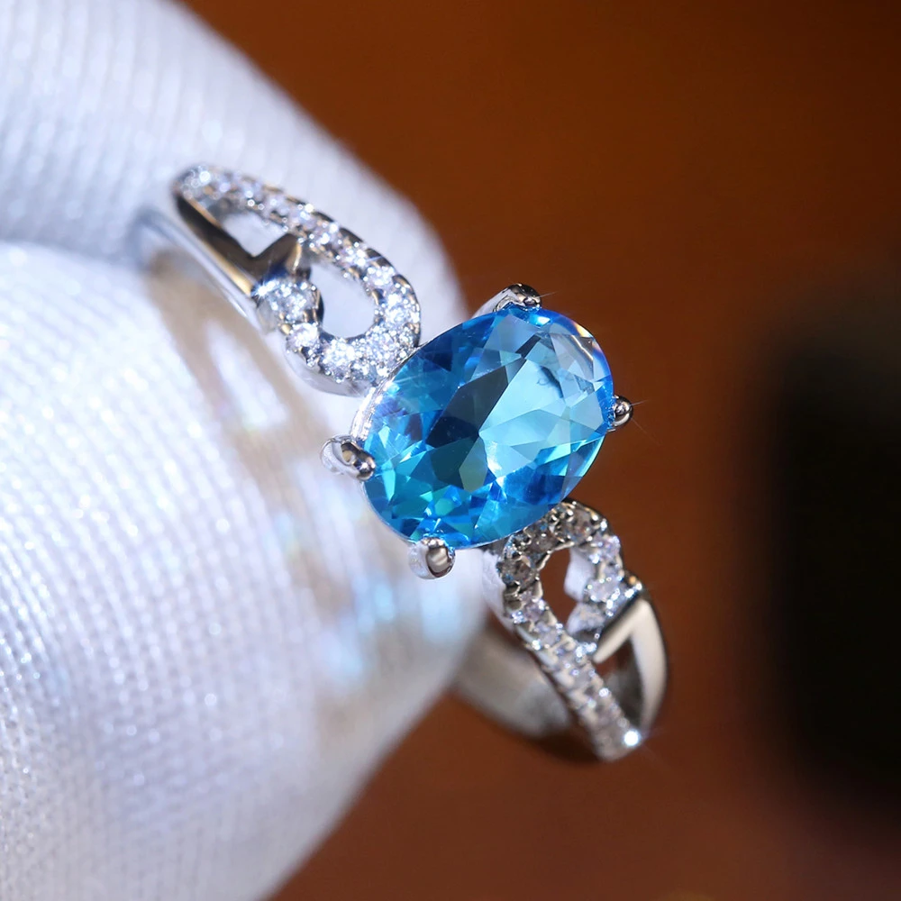 

Loredana Fashion Delicate Crystal Clear Beautiful Blue Oval High Grade Zircon Rings For Women.Meaning Our Precious Love.
