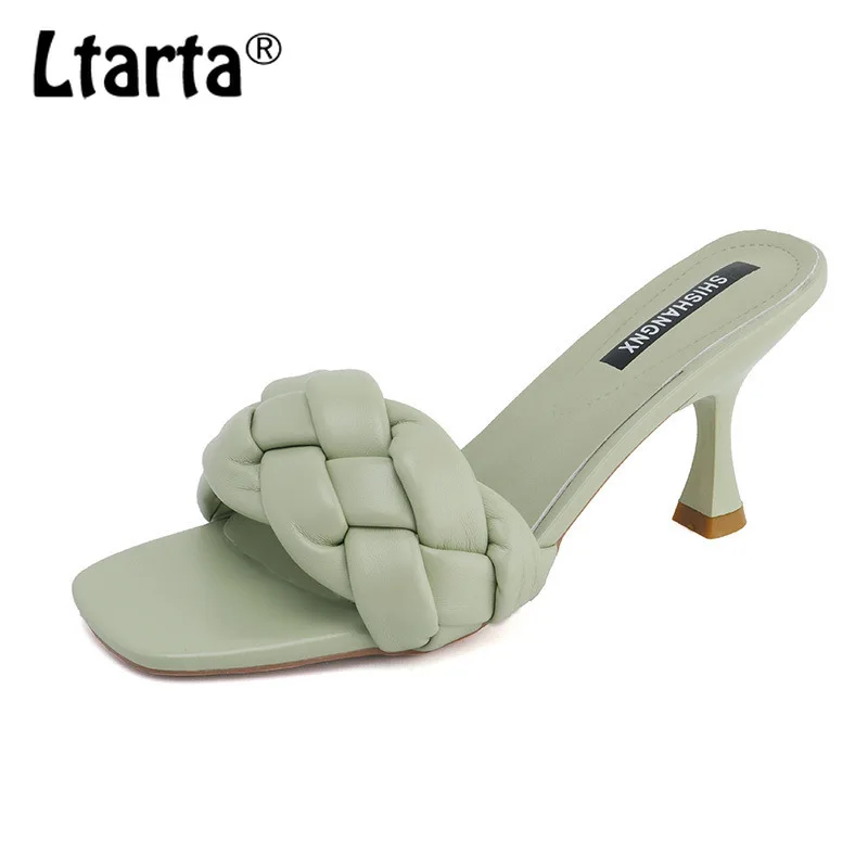 

Женские тканые босоножки LTARTA, летние, с квадратным носком, повседневные, с прямым открытым носком, на высоком каблуке, LXL, 2021